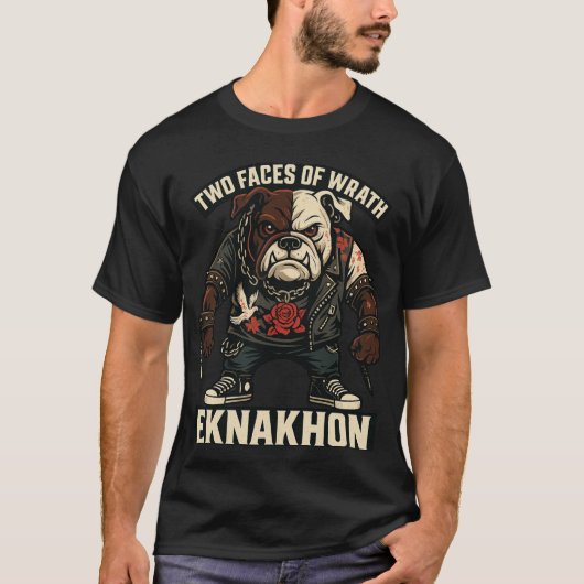 Two Faces of Wrath – Split Bulldog Graphic Tee by T-shirt (Voorkant)