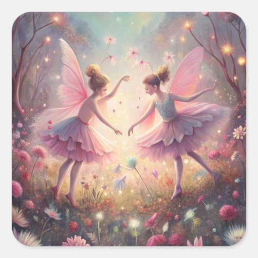 Two Fairies in Fairy Garden Vierkante Sticker (Voorkant)