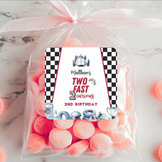 Two Fast 2nd birthday Boy Racing Car  Vierkante Sticker