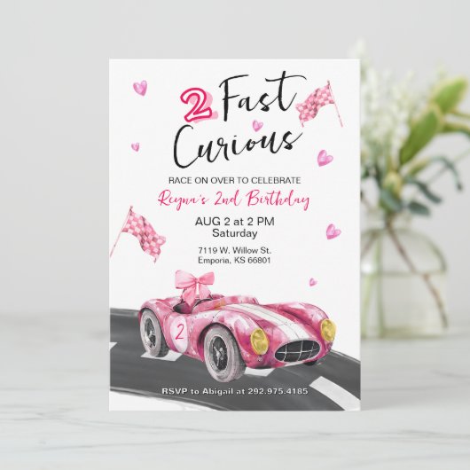 Two Fast Birthday Invitation Kaart (Staand voorkant)