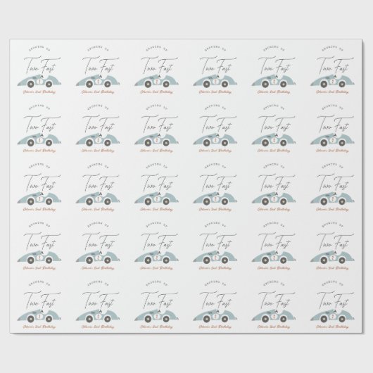 Two Fast Blue Race Car Boy 2nd Birthday Cadeaupapier (Vlak)