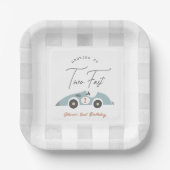 Two Fast Blue Race Car Boy 2nd Birthday Papieren Bordje (Voorkant)