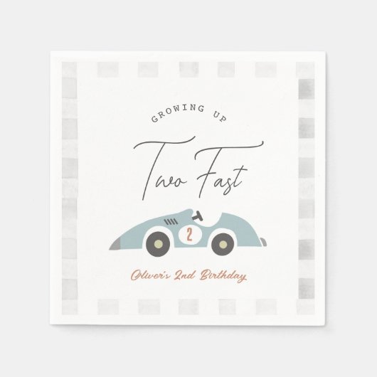 Two Fast Blue Race Car Boy 2nd Birthday Servet (Voorkant)