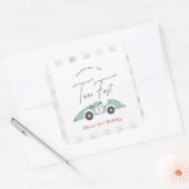 Two Fast Blue Race Car Boy 2nd Birthday Vierkante Sticker (Envelop)