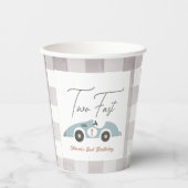 Two Fast Blue Race Car Boy 2ne Birthday Papieren Bekers (Voorkant)