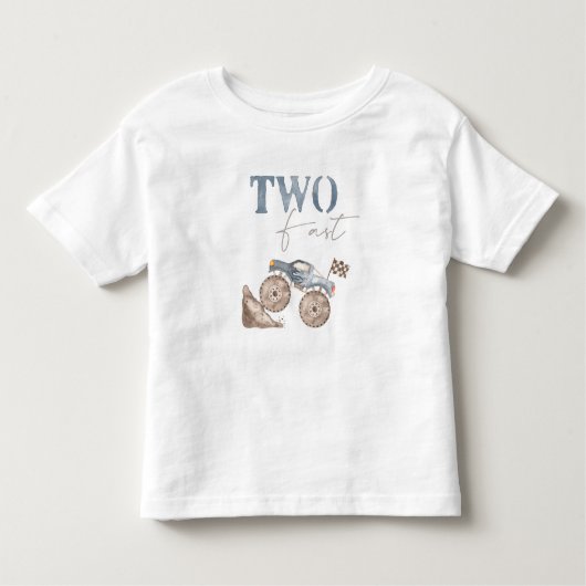 TWO Fast Dusty Blue Monster Truck Birthday T shirt (Voorkant)