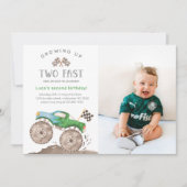Two Fast Green Monster Truck Birthday Photo Kaart (Voorkant)