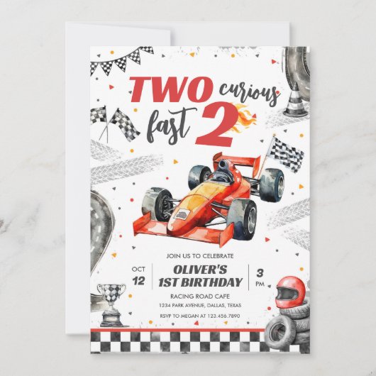 Two Fast Race Car Boy 2nd Birthday Invitation Kaart (Voorkant)