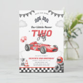 Two Fast Race Car Boy 2nd Birthday Invitation Kaart (Staand voorkant)