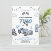 Two Fast Race Car Boy 2nd Birthday Invitation Kaart (Staand voorkant)