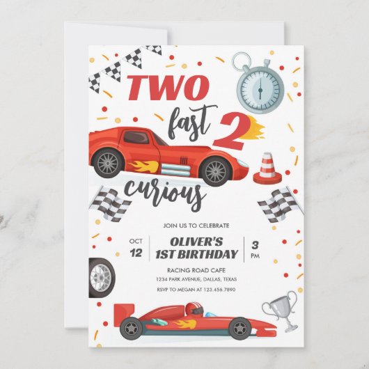 Two Fast Race Car Boy 2nd Birthday Invitation Kaart (Voorkant)
