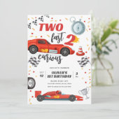 Two Fast Race Car Boy 2nd Birthday Invitation Kaart (Staand voorkant)