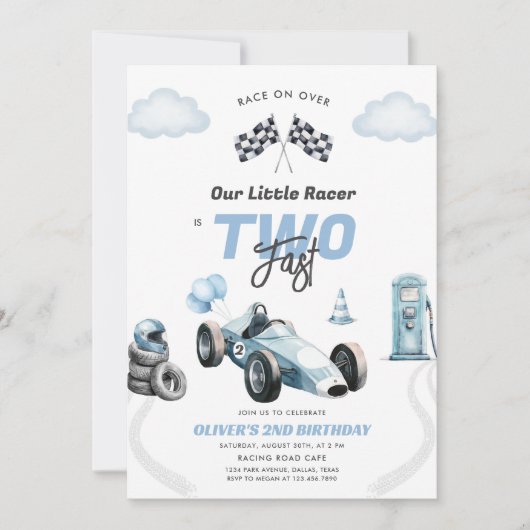 Two Fast Race Car Boy 2nd Birthday Invitation Kaart (Voorkant)