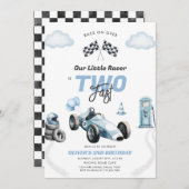 Two Fast Race Car Boy 2nd Birthday Invitation Kaart (Voorkant / Achterkant)