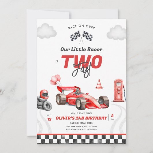 Two Fast Race Car Boy 2nd Birthday Invitation Kaart (Voorkant)