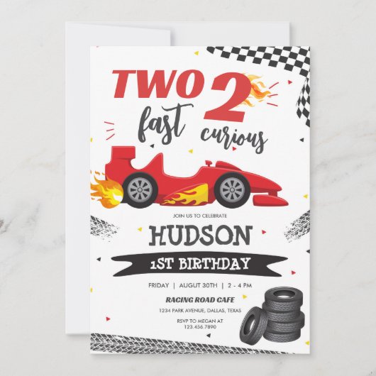 Two Fast Race Car Boy 2nd Birthday Invitation Kaart (Voorkant)