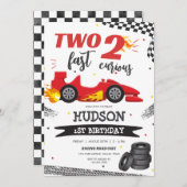 Two Fast Race Car Boy 2nd Birthday Invitation Kaart (Voorkant / Achterkant)