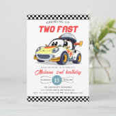 Two Fast Race Car Boy 2nd Birthday Party Invitatio Kaart (Staand voorkant)