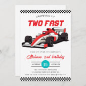 Two Fast Race Car Boy 2nd Birthday Party  Kaart (Voorkant / Achterkant)