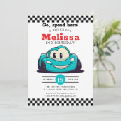 Two Fast Race Car Boy 2nd Birthday Party Kaart (Staand voorkant)