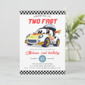 Two Fast Race Car Boy 2nd Birthday Party Kaart (Staand voorkant)