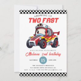 Two Fast Race Car Boy 2nd Birthday Party Kaart