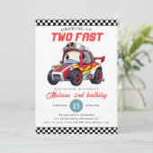 Two Fast Race Car Boy 2nd Birthday Party Kaart (Staand voorkant)