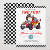 Two Fast Race Car Boy 2nd Birthday Party Kaart (Voorkant / Achterkant)