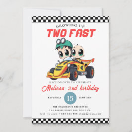 Two Fast Race Car Boy 2nd Birthday Party Kaart