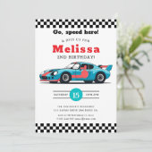 Two Fast Race Car Boy 2nd Birthday Party  Kaart (Staand voorkant)