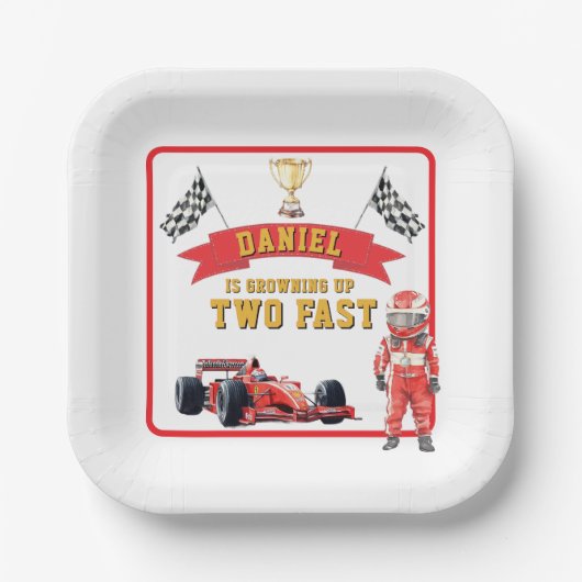 Two Fast Race Car Checkered Flag Birthday Papieren Bordje (Voorkant)