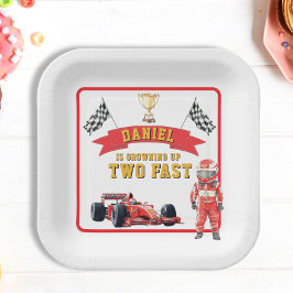 Two Fast Race Car Checkered Flag Birthday Papieren Bordje