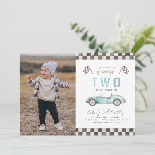 TWO Fast Racing Birthday Invitation | Racen Kaart (Staand voorkant)