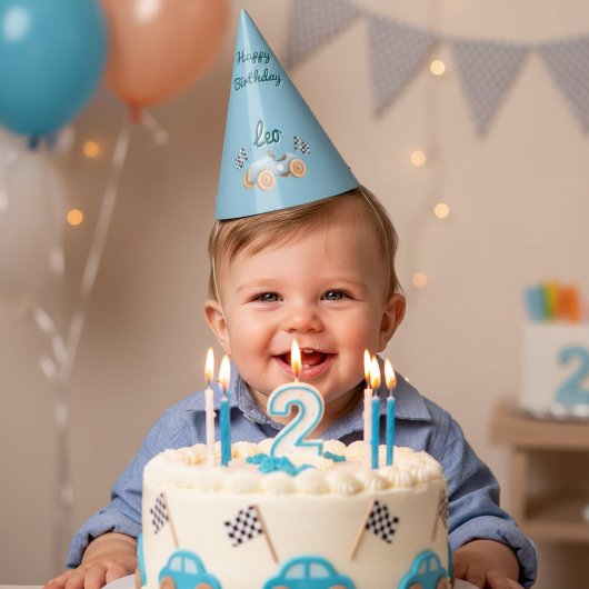 Two Fast Racing Car Boy 2nd Birthday Personalized  Feesthoedjes
