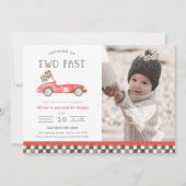 Two Fast Red Race Car 2nd Birthday Photo Kaart (Voorkant)