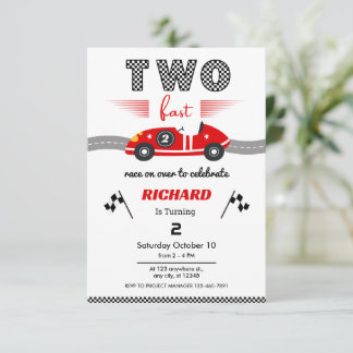 Two Fast Red Race Car 2nd Birthday °Race Kaart