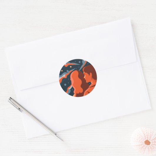 Two Figures Contemplating an Abstract Cosmic Scene Ronde Sticker (Envelop)