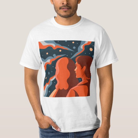 Two Figures Contemplating an Abstract Cosmic Scene T-shirt (Voorkant)