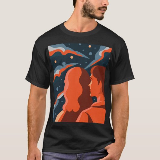 Two Figures Contemplating an Abstract Cosmic Scene T-shirt (Voorkant)