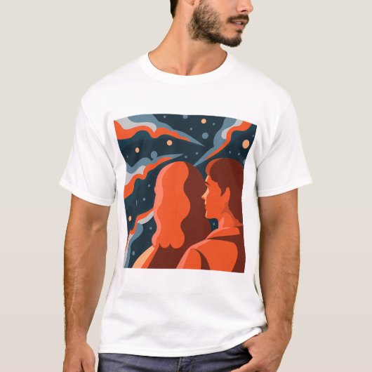 Two Figures Contemplating an Abstract Cosmic Scene T-shirt (Voorkant)