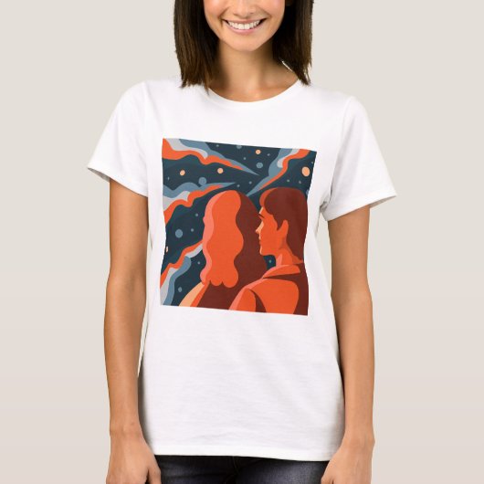 Two Figures Contemplating an Abstract Cosmic Scene T-shirt (Voorkant)