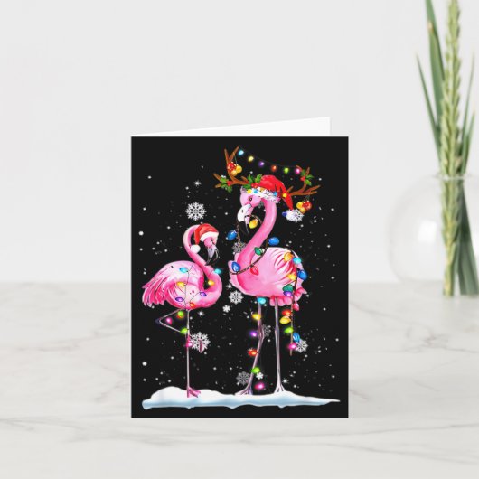 Two Flamingo With Santa Hat And Lights Merry Chris Kaart (Voorkant)