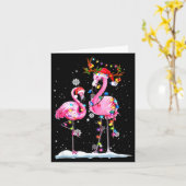 Two Flamingo With Santa Hat And Lights Merry Chris Kaart (Gele Bloem)