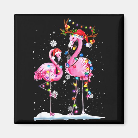 Two Flamingo With Santa Hat And Lights Merry Chris Magneet (Voorkant)
