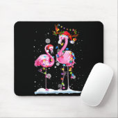 Two Flamingo With Santa Hat And Lights Merry Chris Muismat (Met muis)