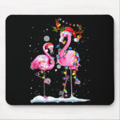 Two Flamingo With Santa Hat And Lights Merry Chris Muismat (Voorkant)