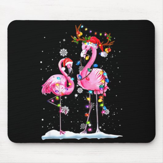 Two Flamingo With Santa Hat And Lights Merry Chris Muismat (Voorkant)