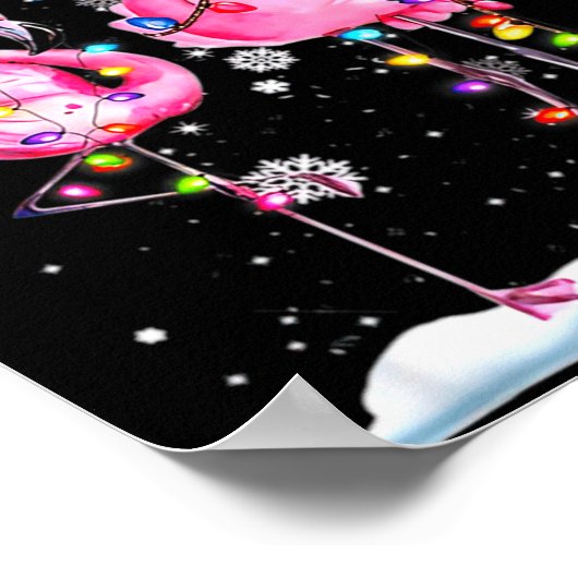 Two Flamingo With Santa Hat And Lights Merry Chris Poster (Hoek)