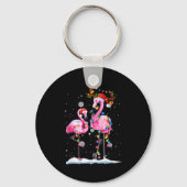 Two Flamingo With Santa Hat And Lights Merry Chris Sleutelhanger (Voorkant)