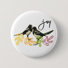 "Two for Joy" 2 eksters met bloemenaccent Ronde Button 5,7 Cm